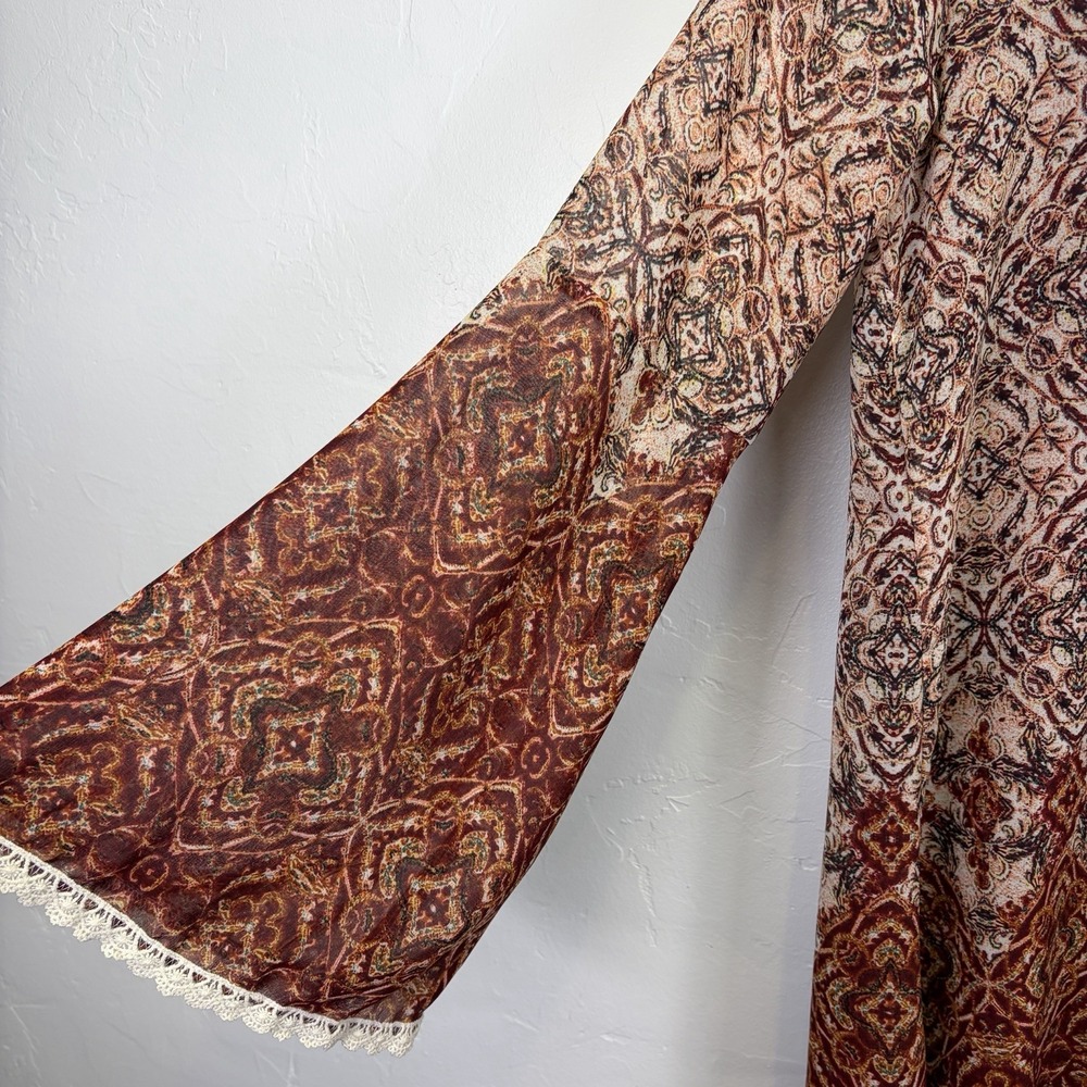 Xhilaration Dress Size M Browns Geometric Print‎ Boho Bohemian Peasant Hippi - Picture 3 of 8